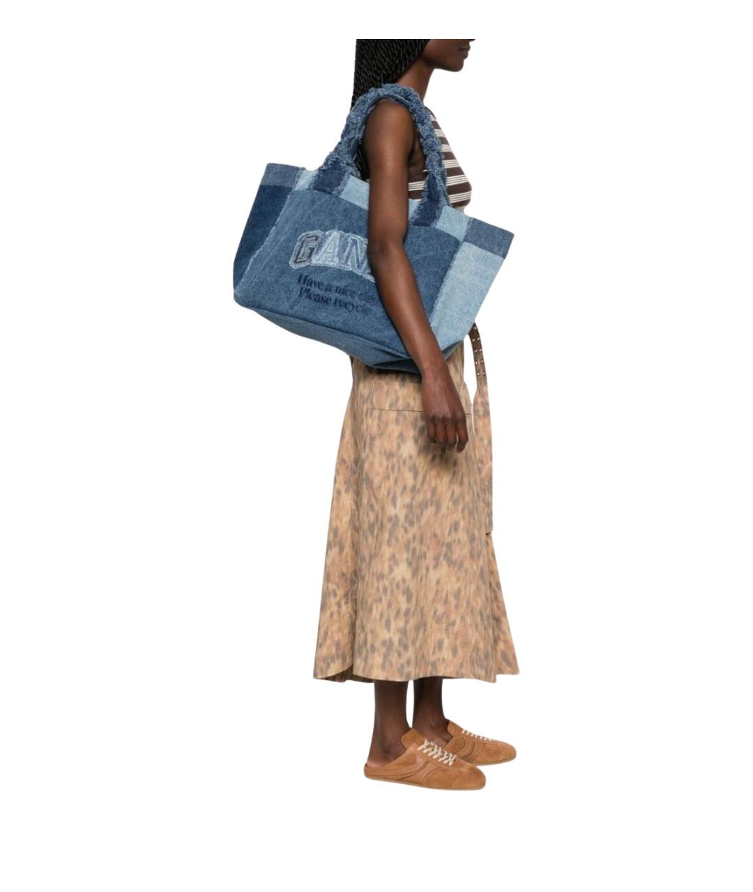 GANNI Синяя хлопковая сумка тоут, фото 5
