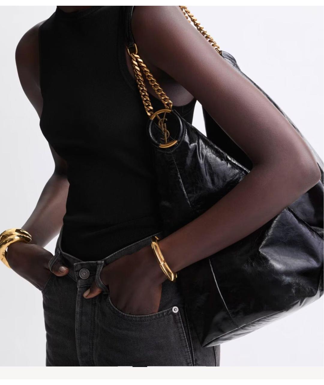 SAINT LAURENT Черная кожаная сумка тоут, фото 2