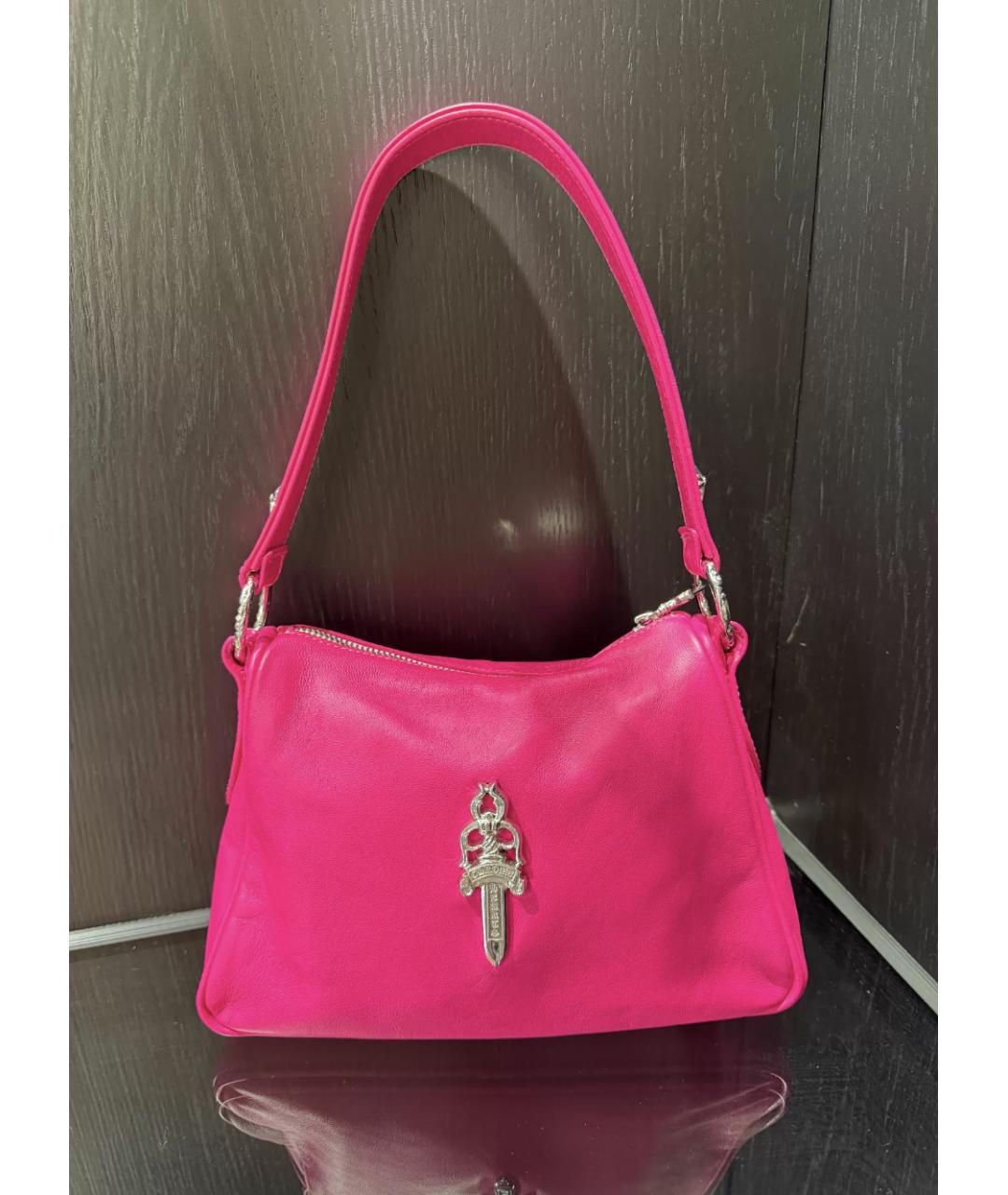 CHROME HEARTS Фуксия кожаная сумка с короткими ручками, фото 6
