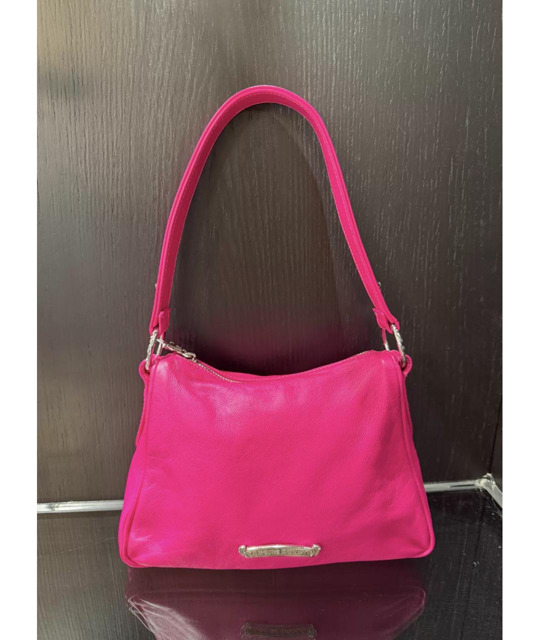 CHROME HEARTS Фуксия кожаная сумка с короткими ручками, фото 2