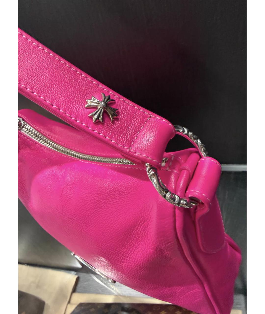 CHROME HEARTS Фуксия кожаная сумка с короткими ручками, фото 4