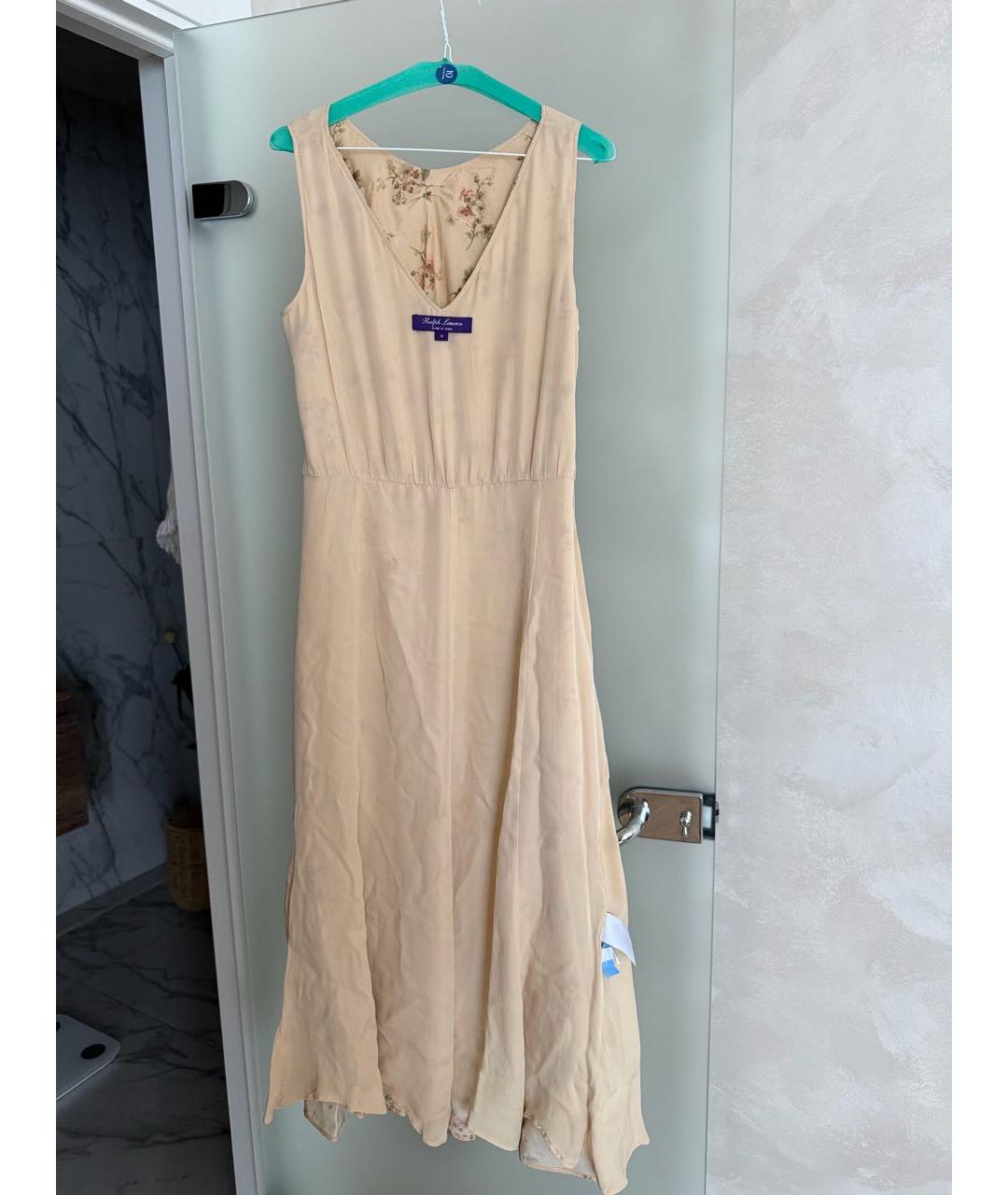 RALPH LAUREN Бежевое шелковое повседневное платье, фото 4