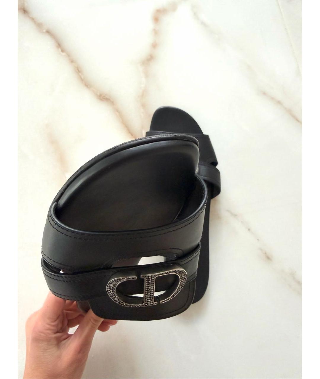 CHRISTIAN DIOR Черные кожаные шлепанцы, фото 6