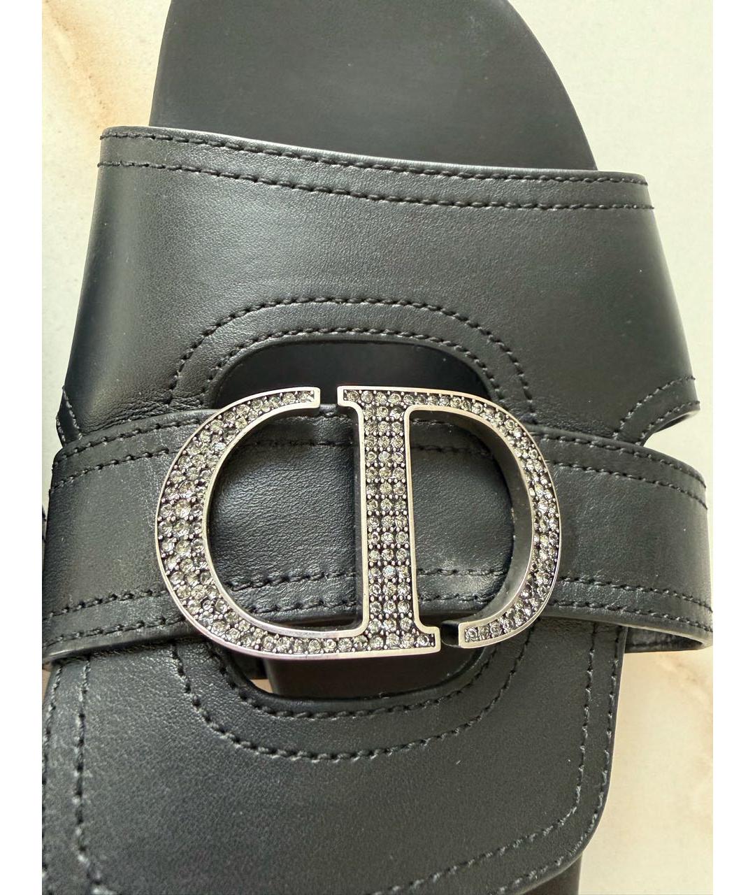 CHRISTIAN DIOR Черные кожаные шлепанцы, фото 2