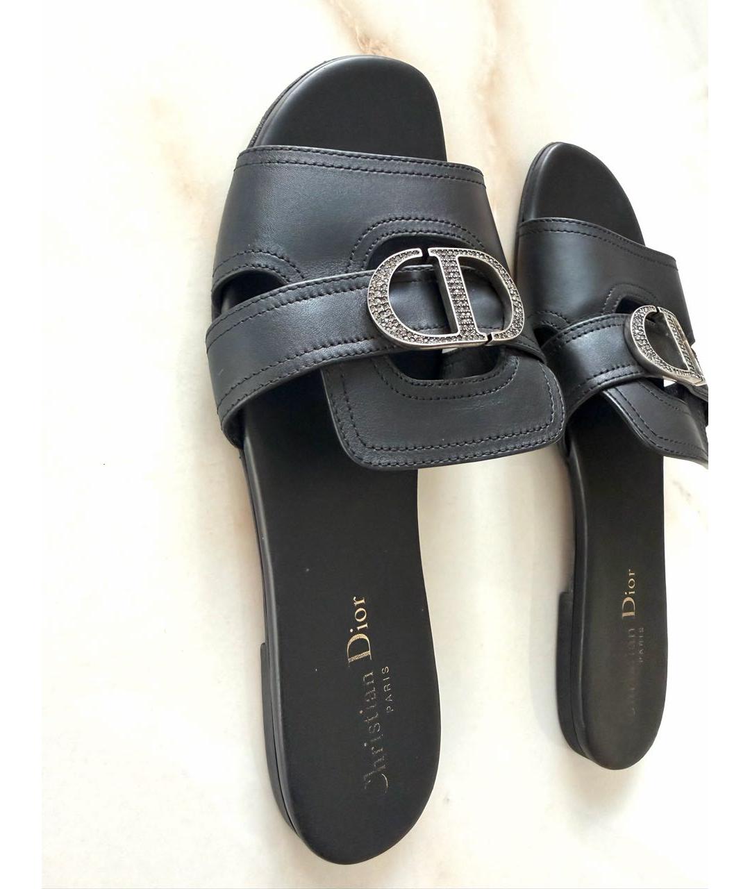 CHRISTIAN DIOR Черные кожаные шлепанцы, фото 4