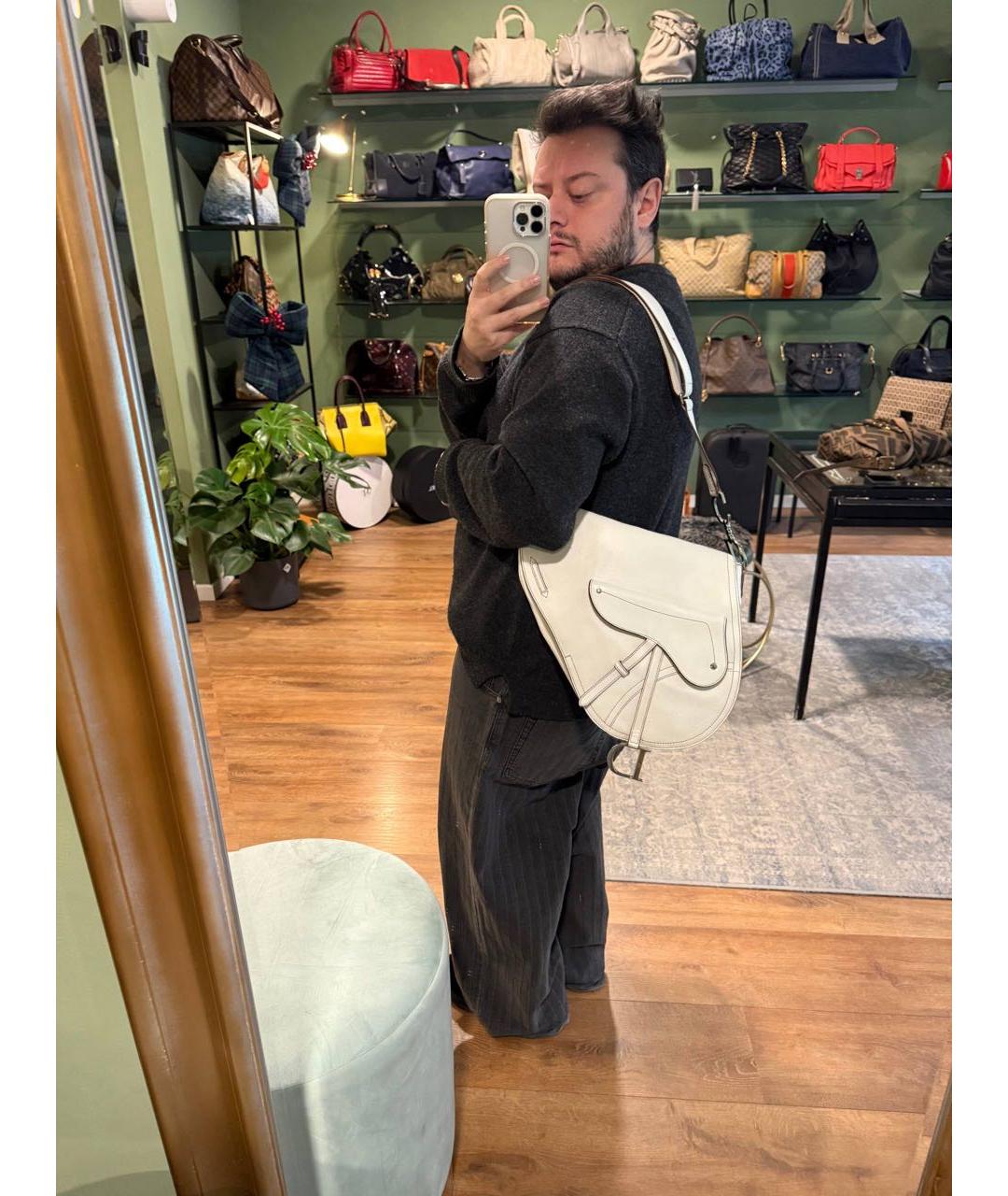 CHRISTIAN DIOR Белая кожаная сумка через плечо, фото 8