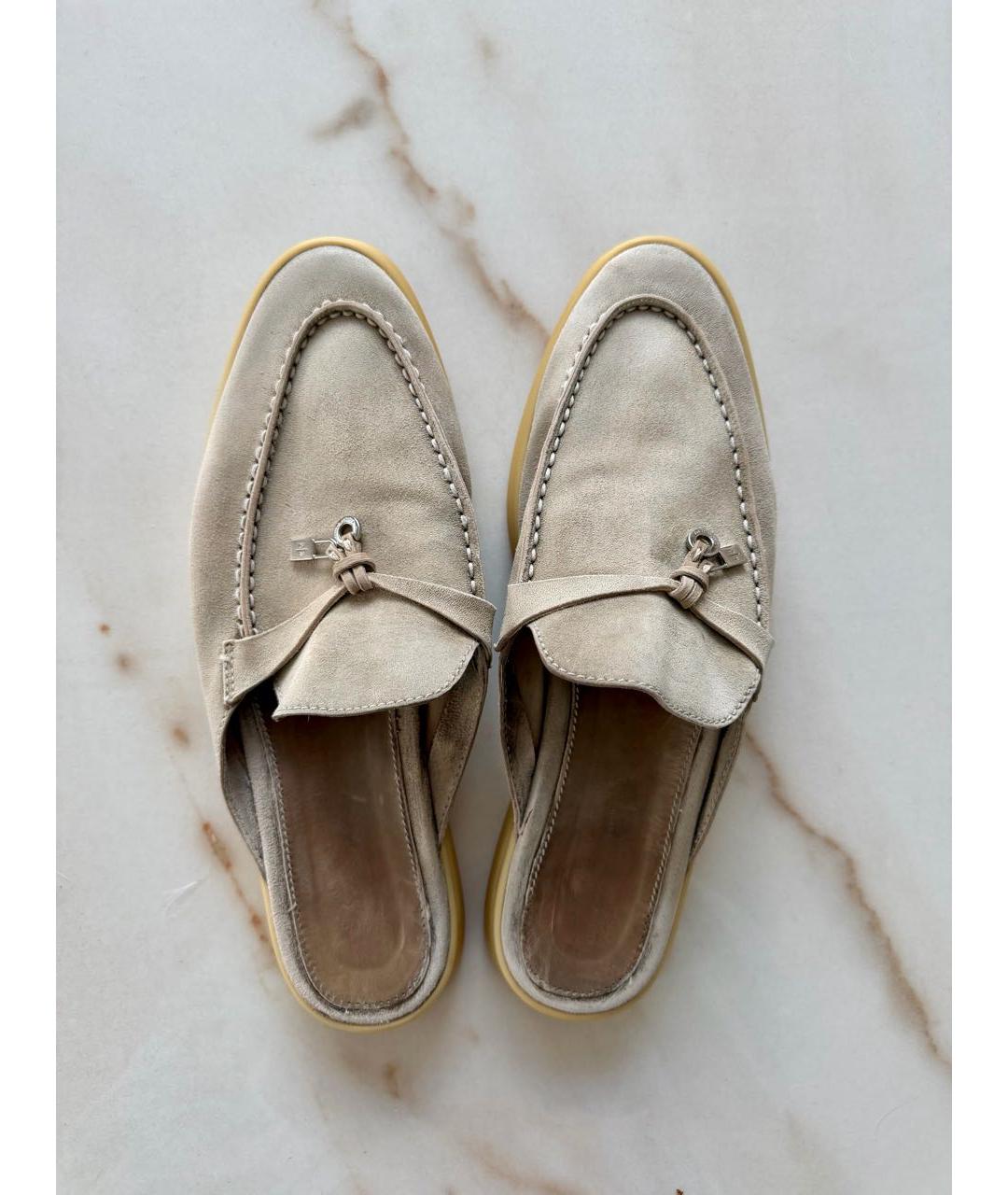 LORO PIANA Бежевые замшевые мокасины, фото 7