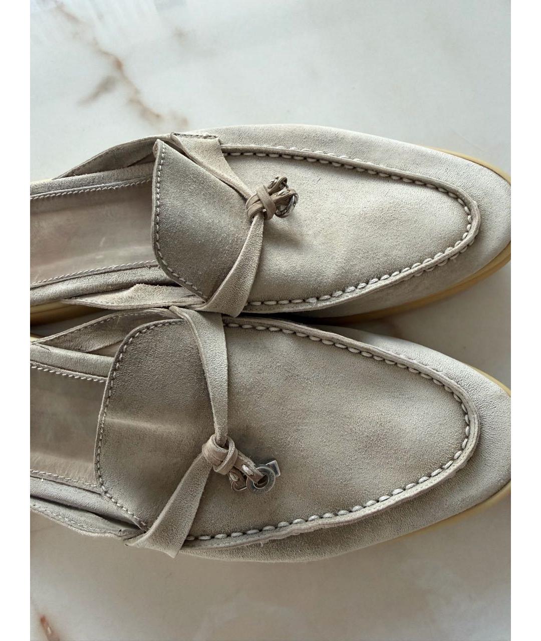LORO PIANA Бежевые замшевые мокасины, фото 6