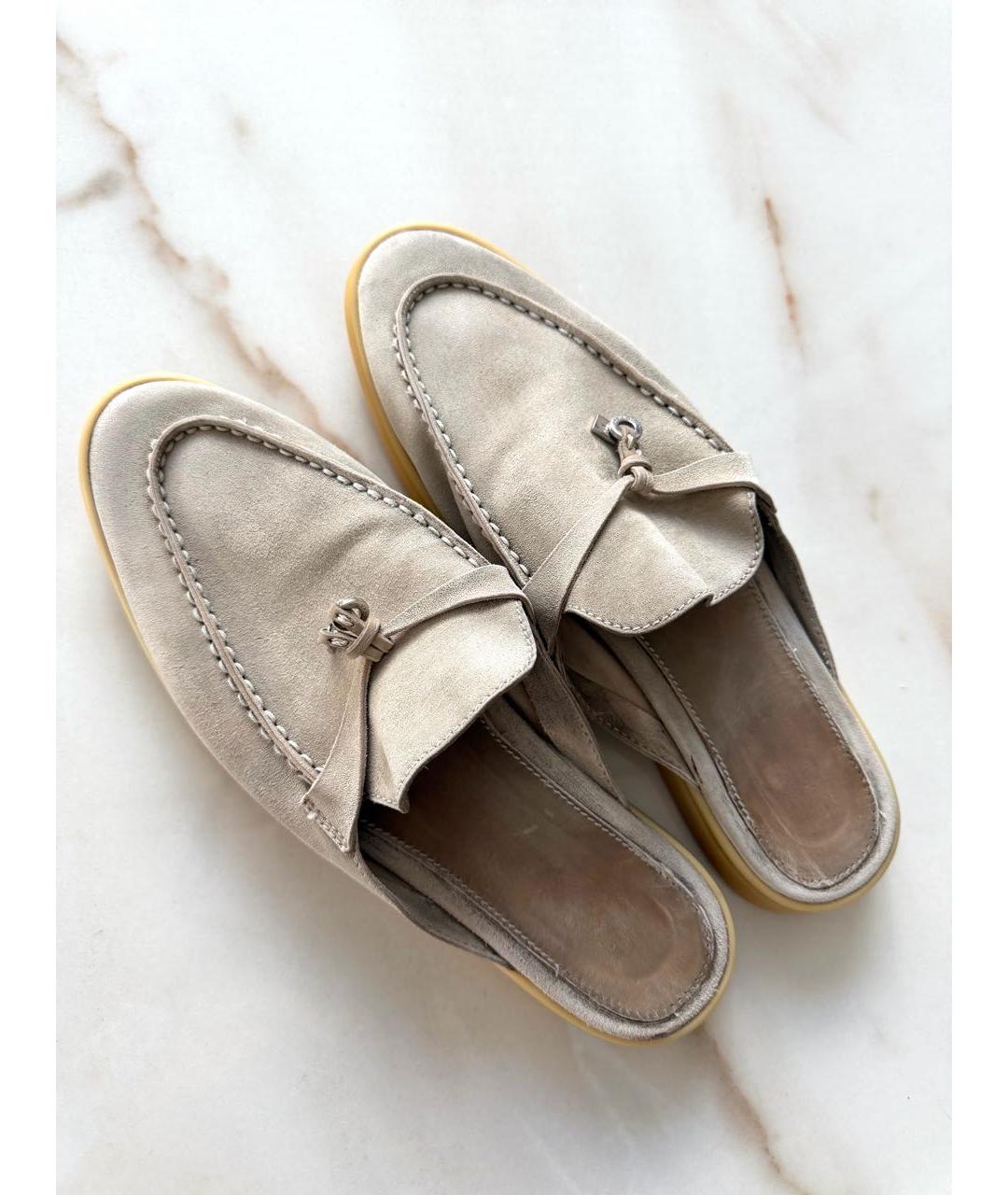 LORO PIANA Бежевые замшевые мокасины, фото 5