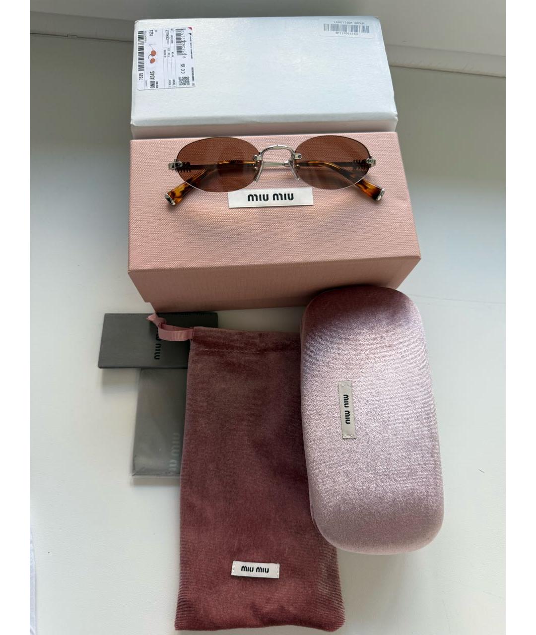 MIU MIU Коричневые металлические солнцезащитные очки, фото 2
