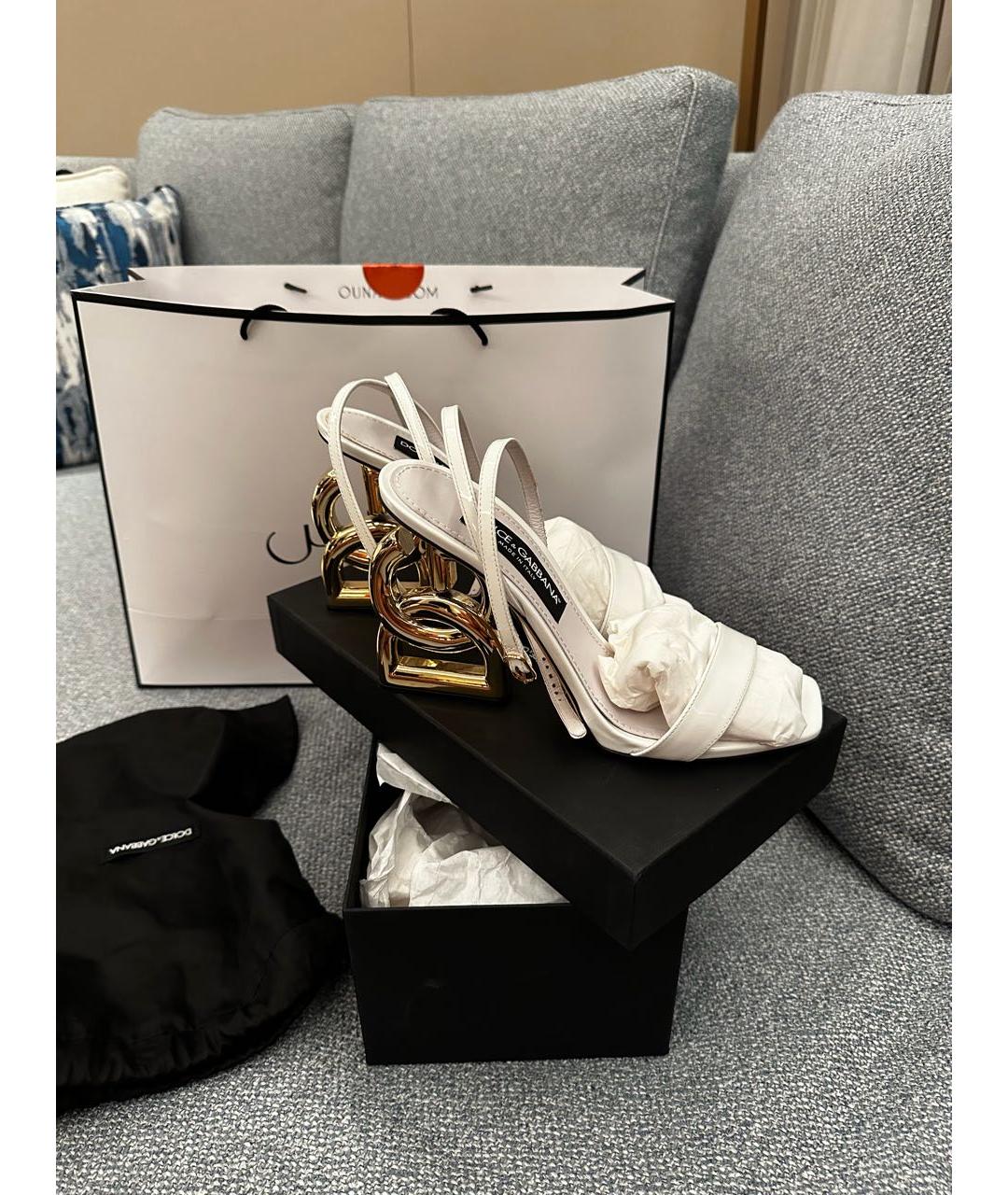 DOLCE&GABBANA Белые кожаные босоножки, фото 4