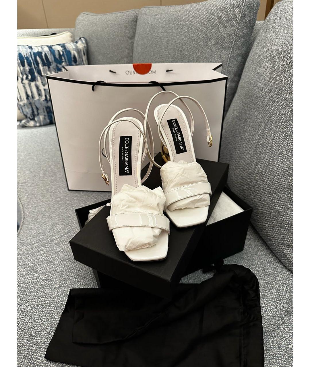 DOLCE&GABBANA Белые кожаные босоножки, фото 3