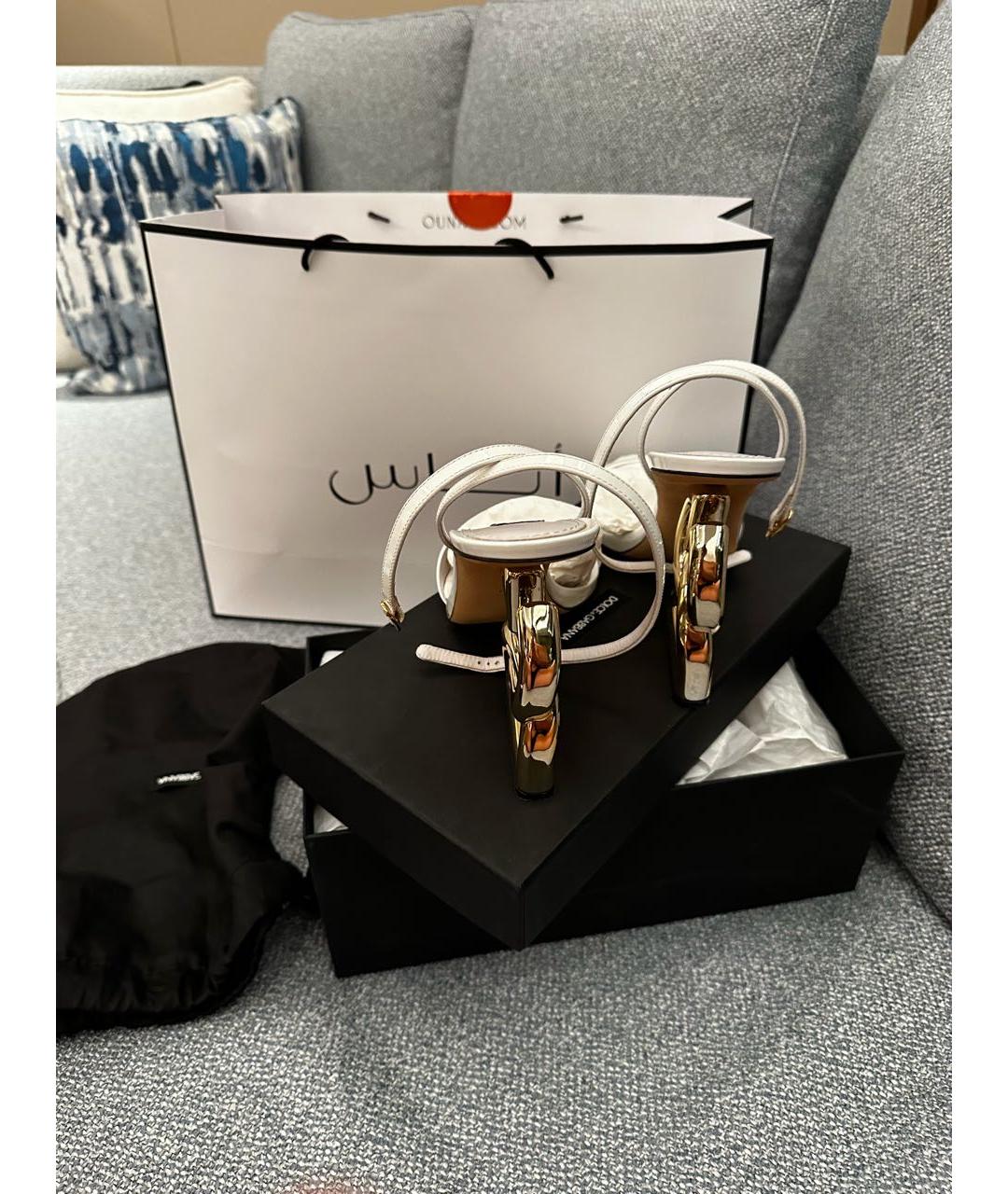 DOLCE&GABBANA Белые кожаные босоножки, фото 5