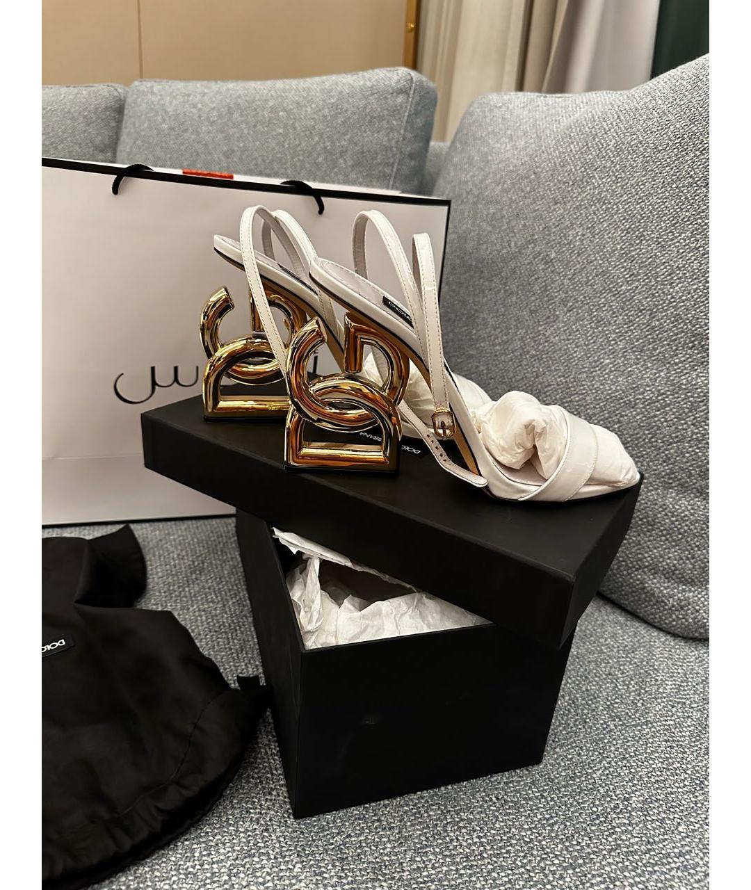 DOLCE&GABBANA Белые кожаные босоножки, фото 7