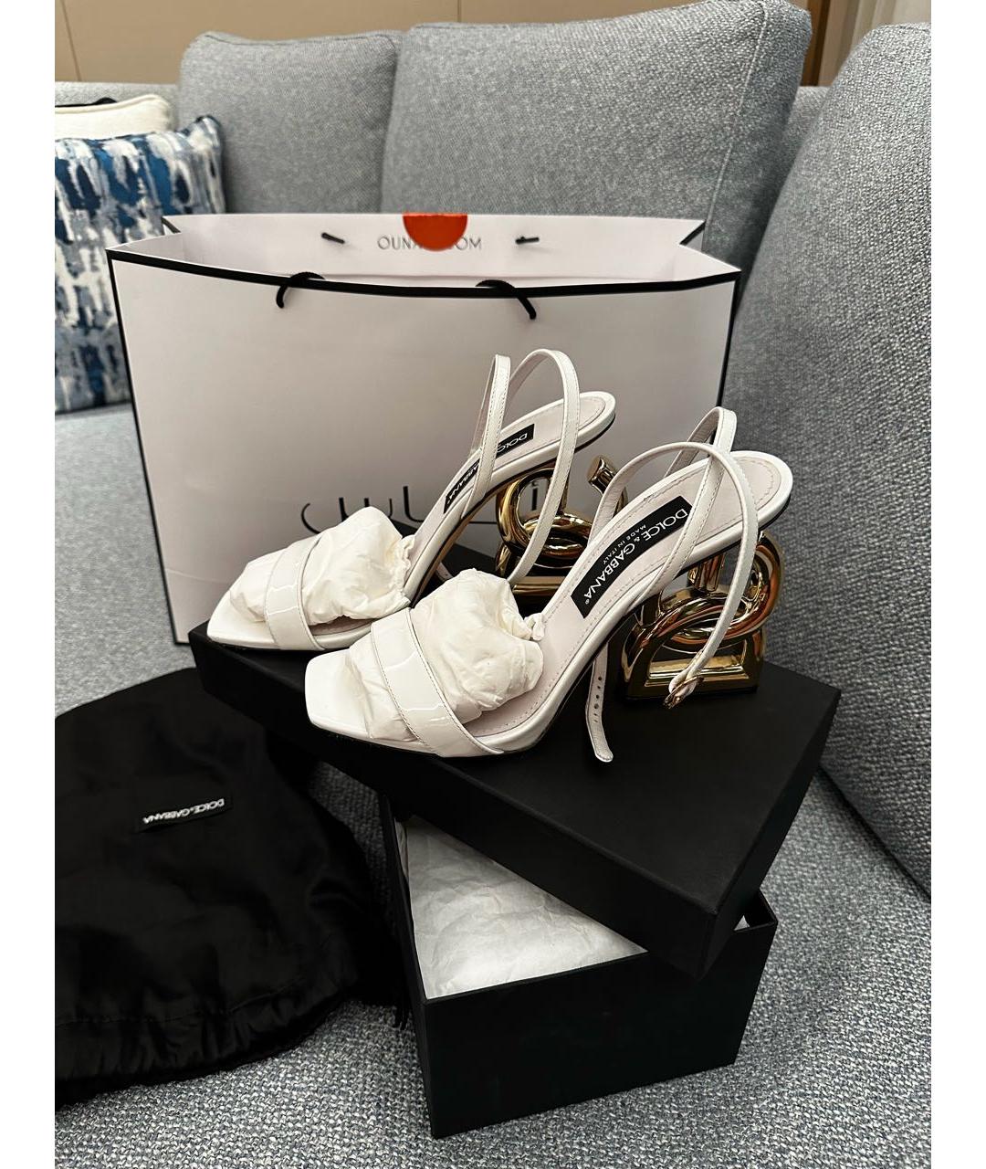 DOLCE&GABBANA Белые кожаные босоножки, фото 2