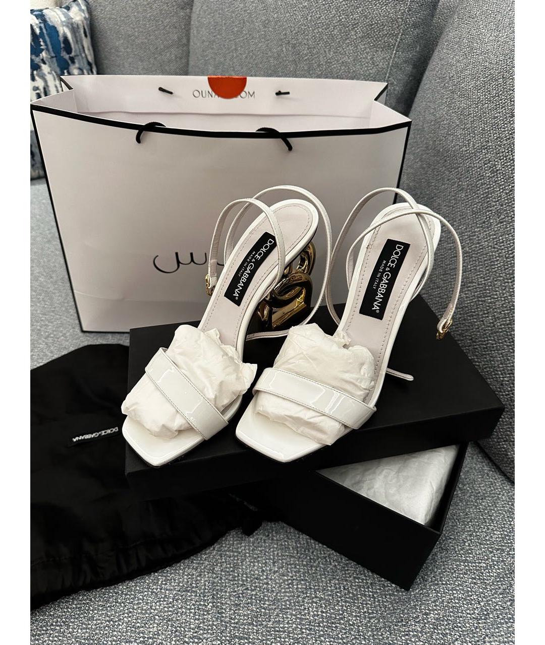 DOLCE&GABBANA Белые кожаные босоножки, фото 6