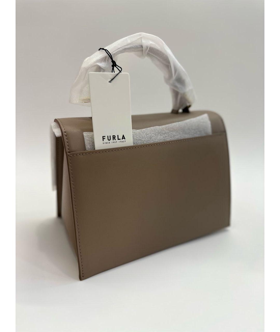 FURLA Серая кожаная сумка с короткими ручками, фото 3