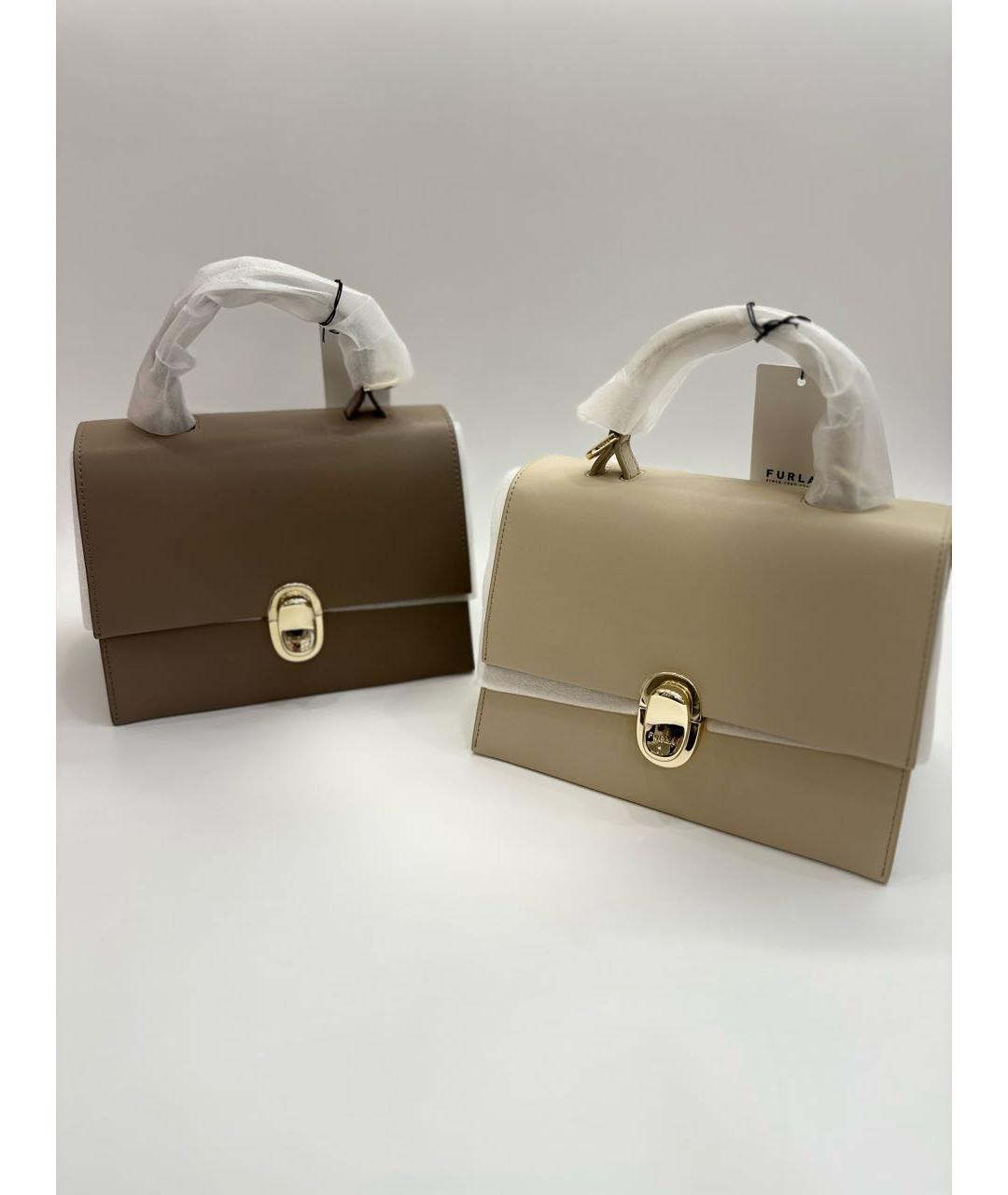 FURLA Серая кожаная сумка с короткими ручками, фото 5