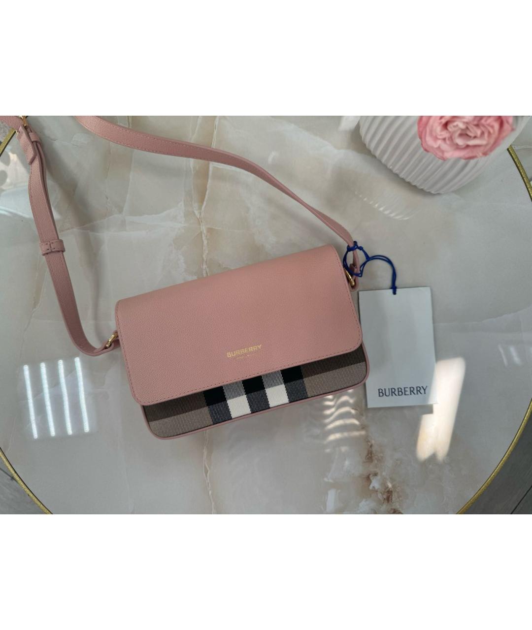 BURBERRY Розовая кожаная сумка через плечо, фото 2