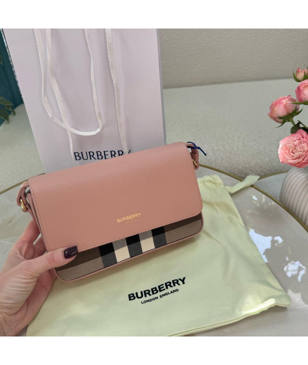 BURBERRY Розовая кожаная сумка через плечо, фото 7