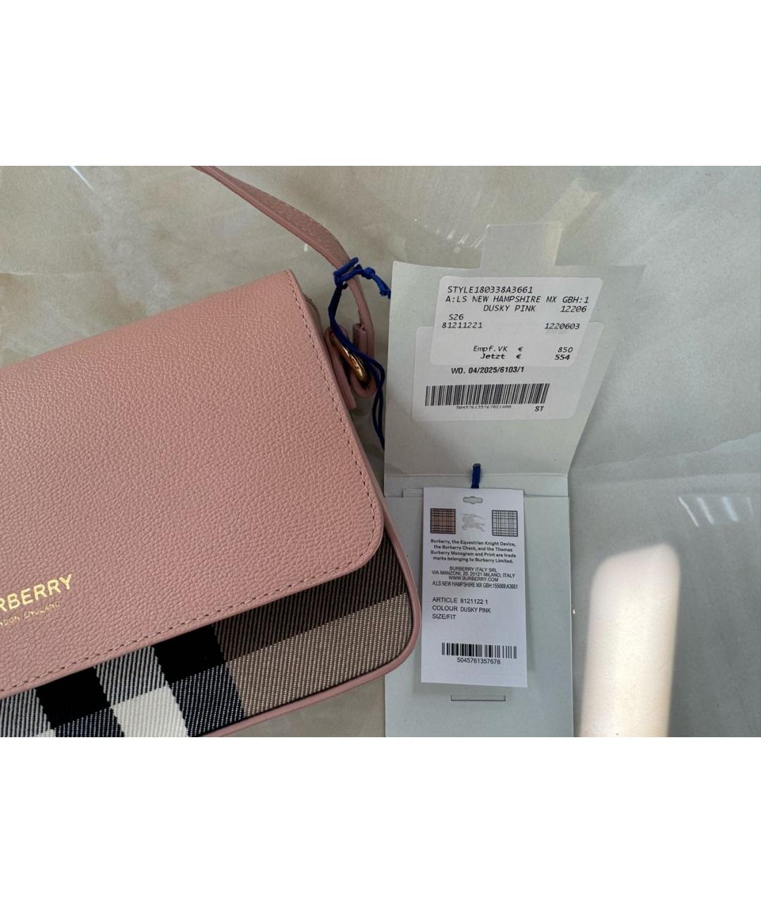 BURBERRY Розовая кожаная сумка через плечо, фото 5