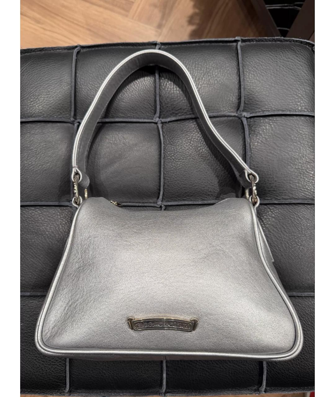 CHROME HEARTS Серебряная кожаная сумка с короткими ручками, фото 2
