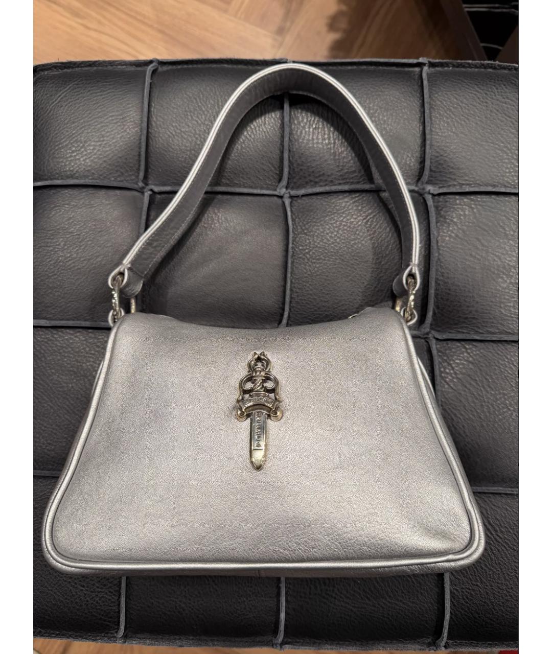 CHROME HEARTS Серебряная кожаная сумка с короткими ручками, фото 7