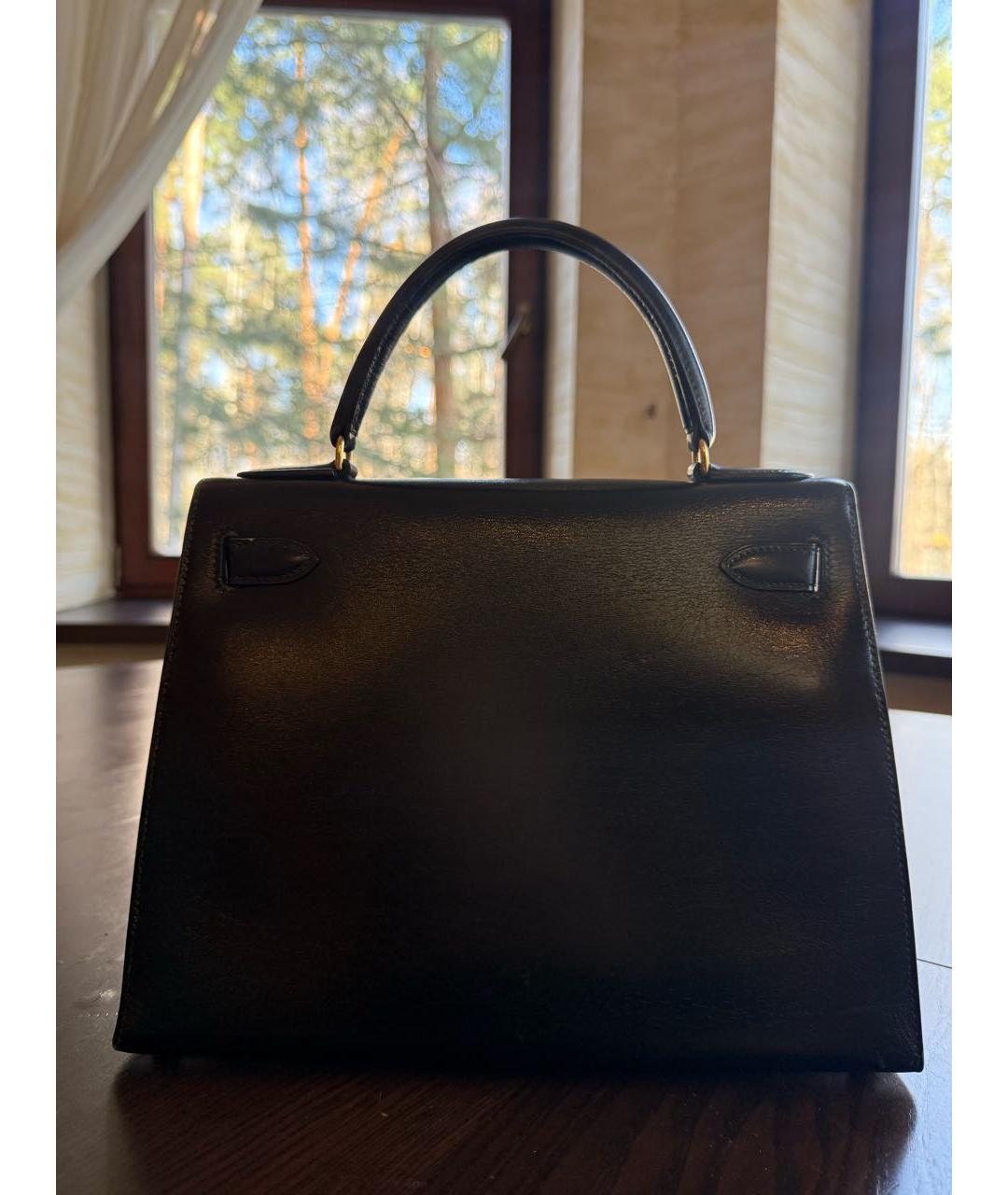 HERMES Черная кожаная сумка с короткими ручками, фото 4