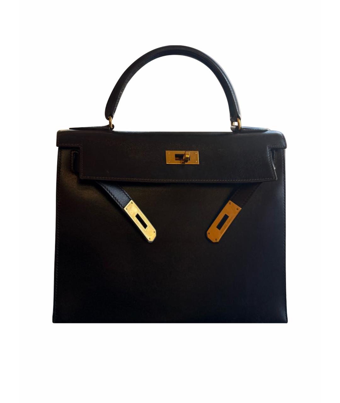 HERMES Черная кожаная сумка с короткими ручками, фото 1