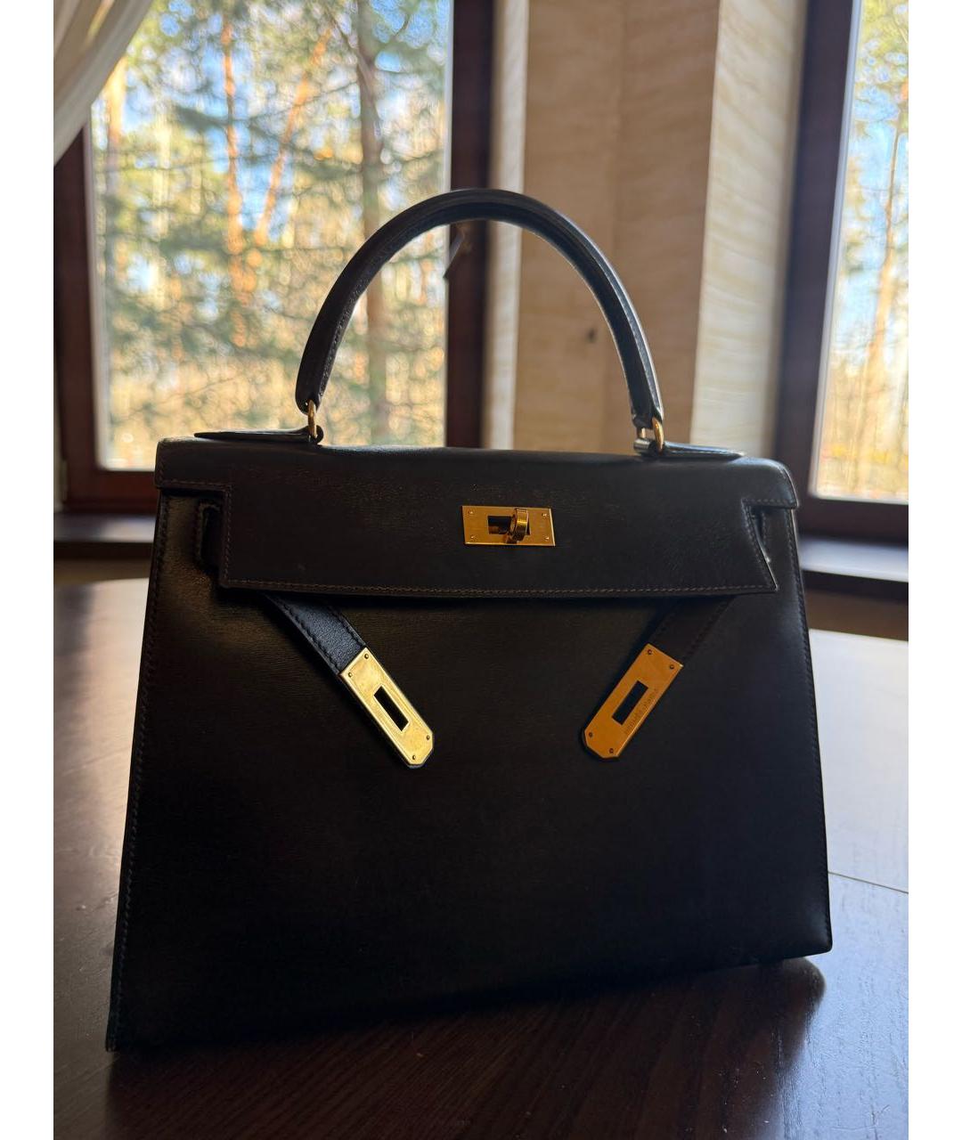 HERMES Черная кожаная сумка с короткими ручками, фото 6