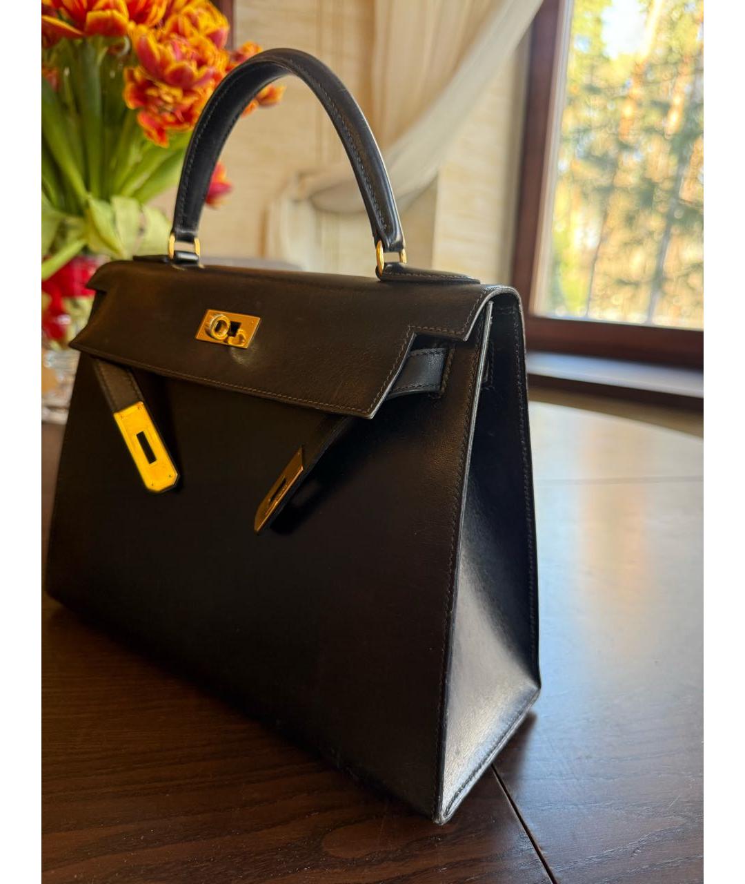 HERMES Черная кожаная сумка с короткими ручками, фото 2