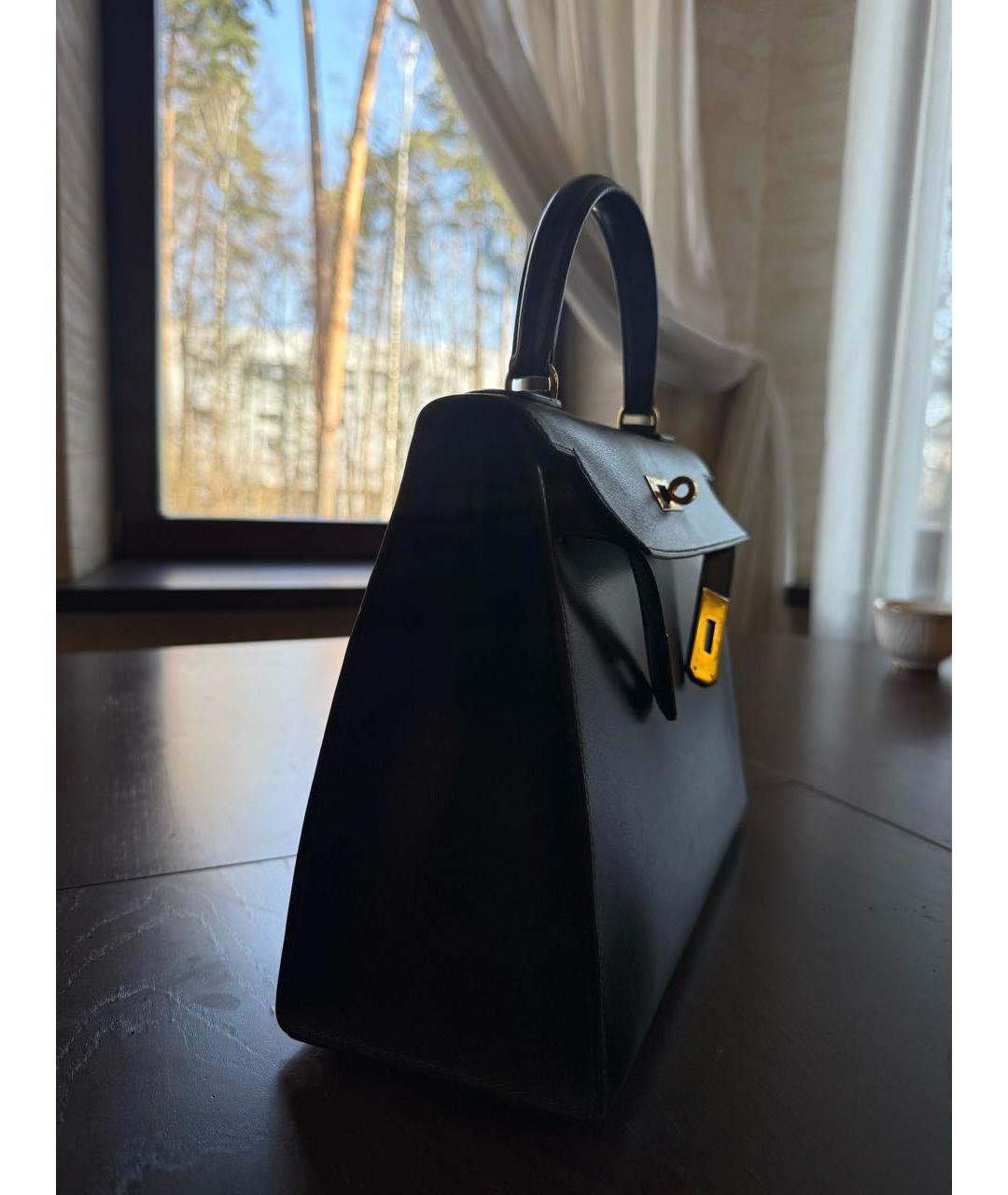 HERMES Черная кожаная сумка с короткими ручками, фото 3