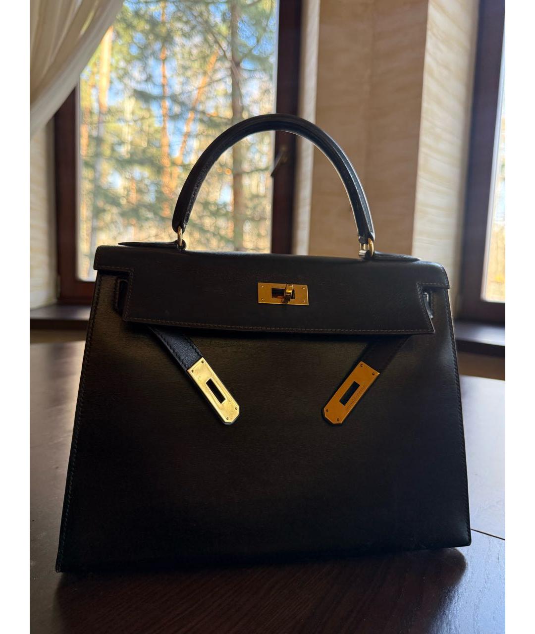 HERMES Черная кожаная сумка с короткими ручками, фото 5