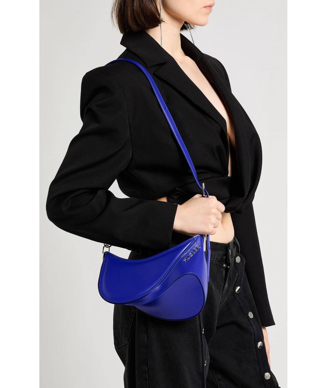 MUGLER Синяя кожаная сумка через плечо, фото 3