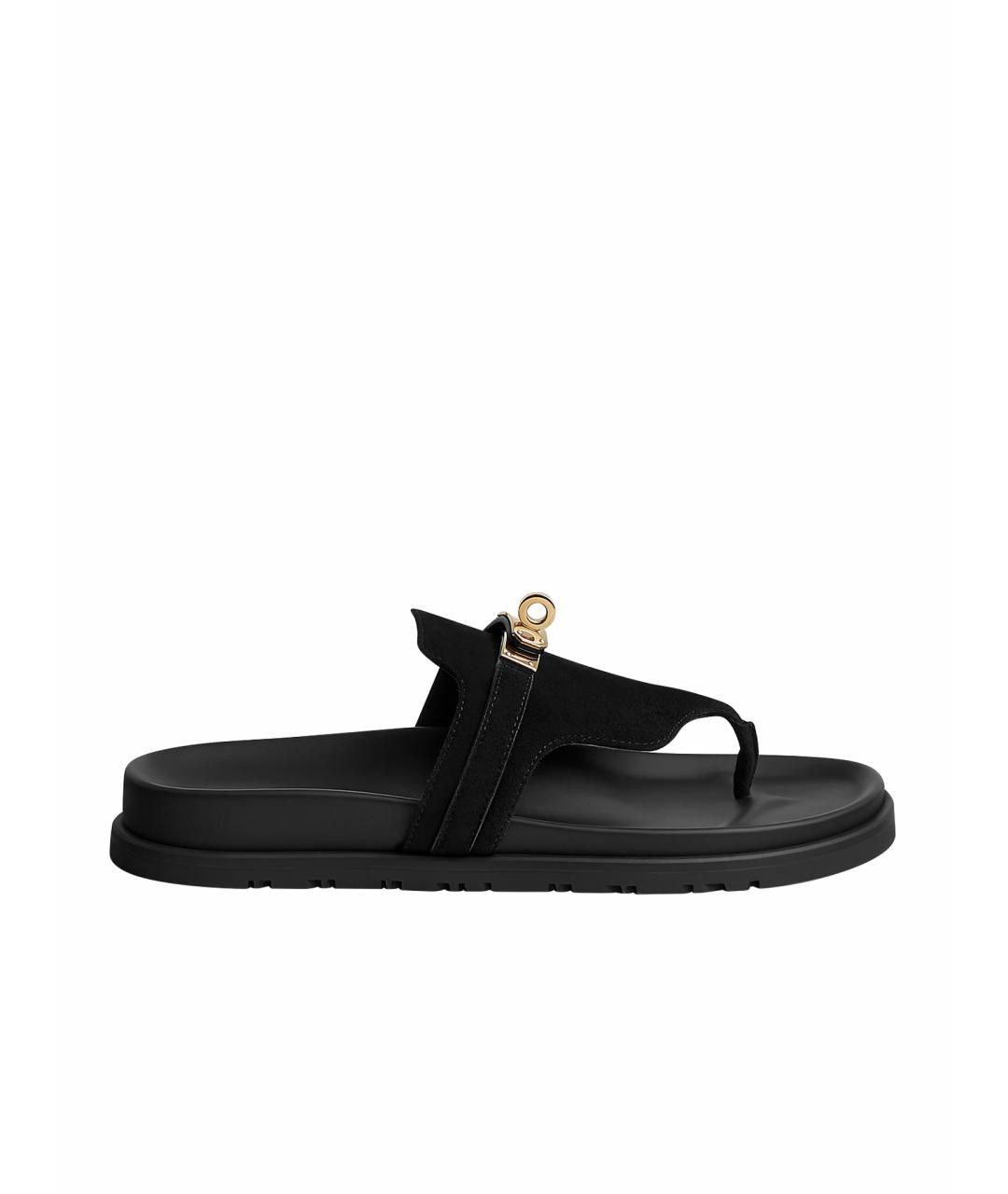 HERMES Черные замшевые шлепанцы, фото 1