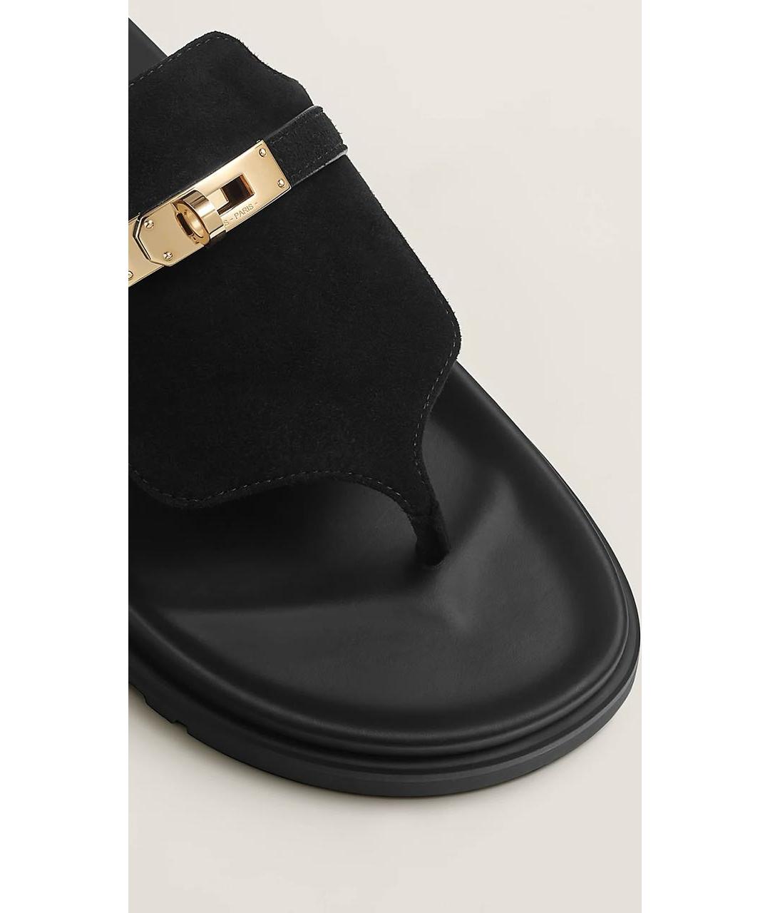 HERMES Черные замшевые шлепанцы, фото 2