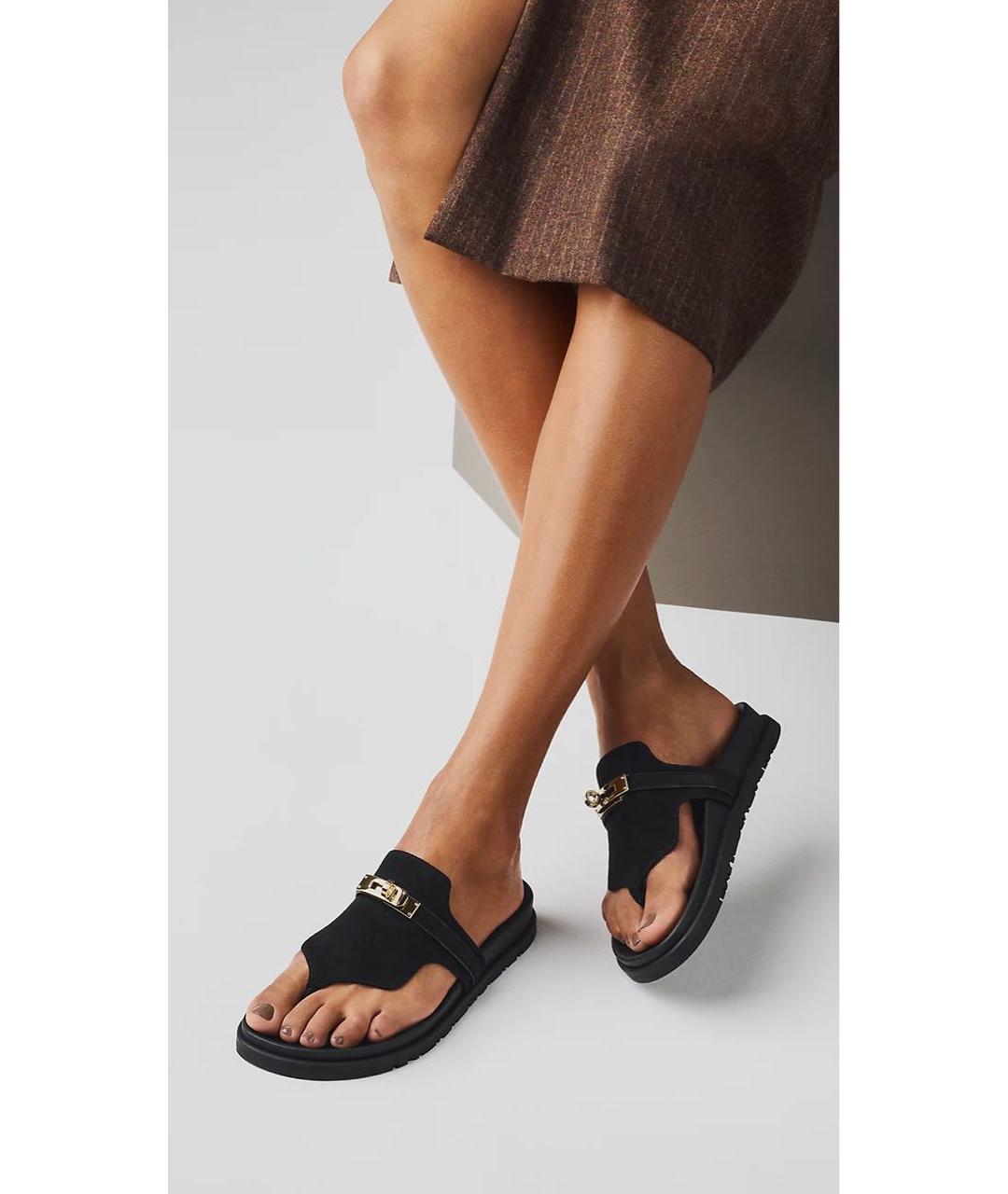 HERMES Черные замшевые шлепанцы, фото 3