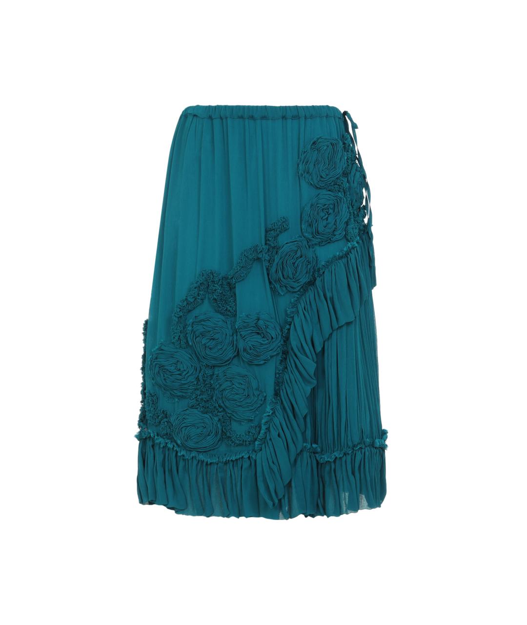 DRIES VAN NOTEN Бирюзовая вискозная юбка миди, фото 1