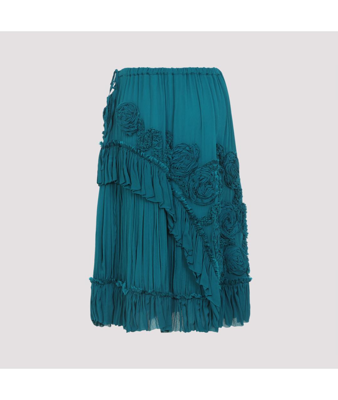 DRIES VAN NOTEN Бирюзовая вискозная юбка миди, фото 2