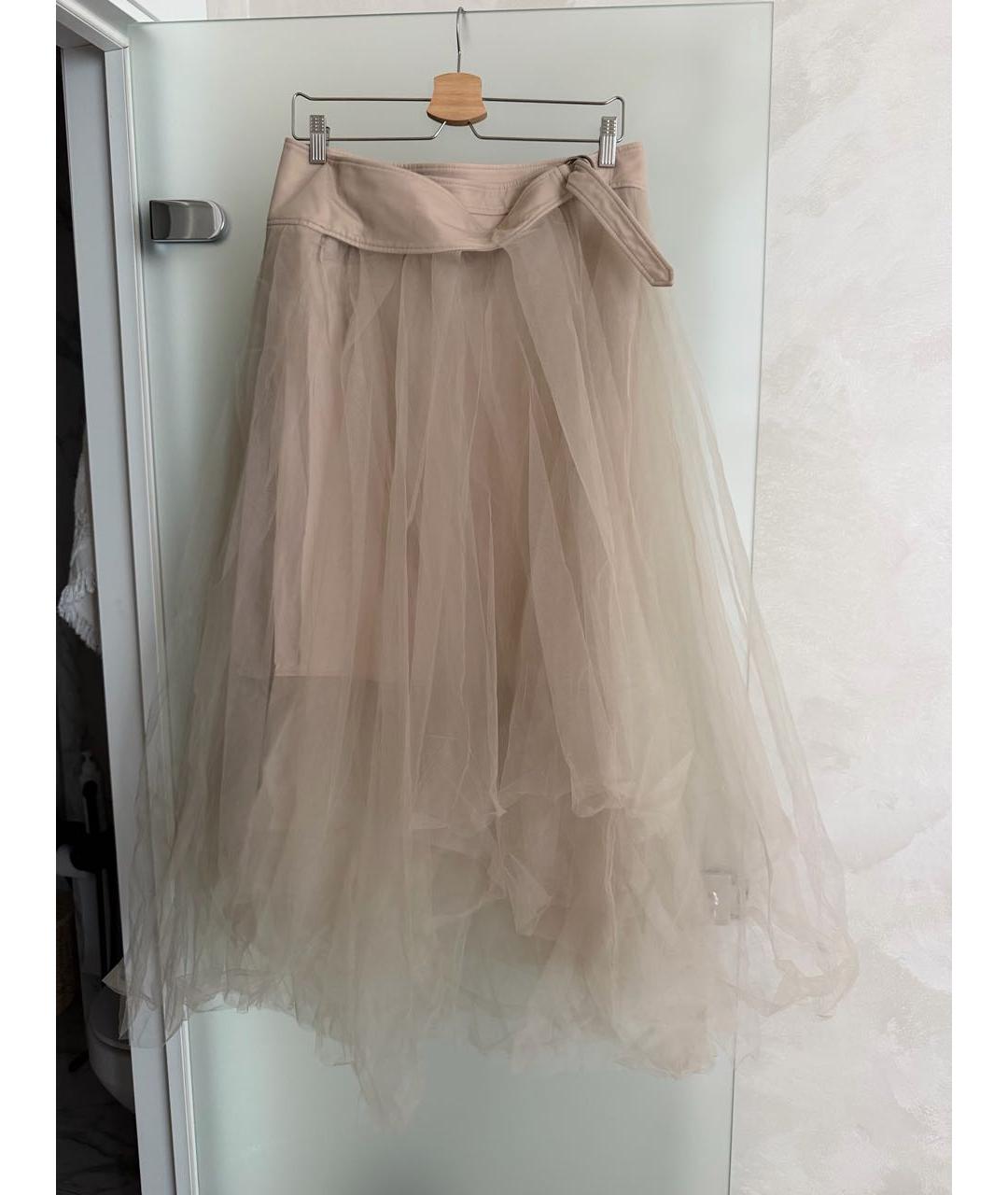 BRUNELLO CUCINELLI Бежевая кружевная юбка миди, фото 4