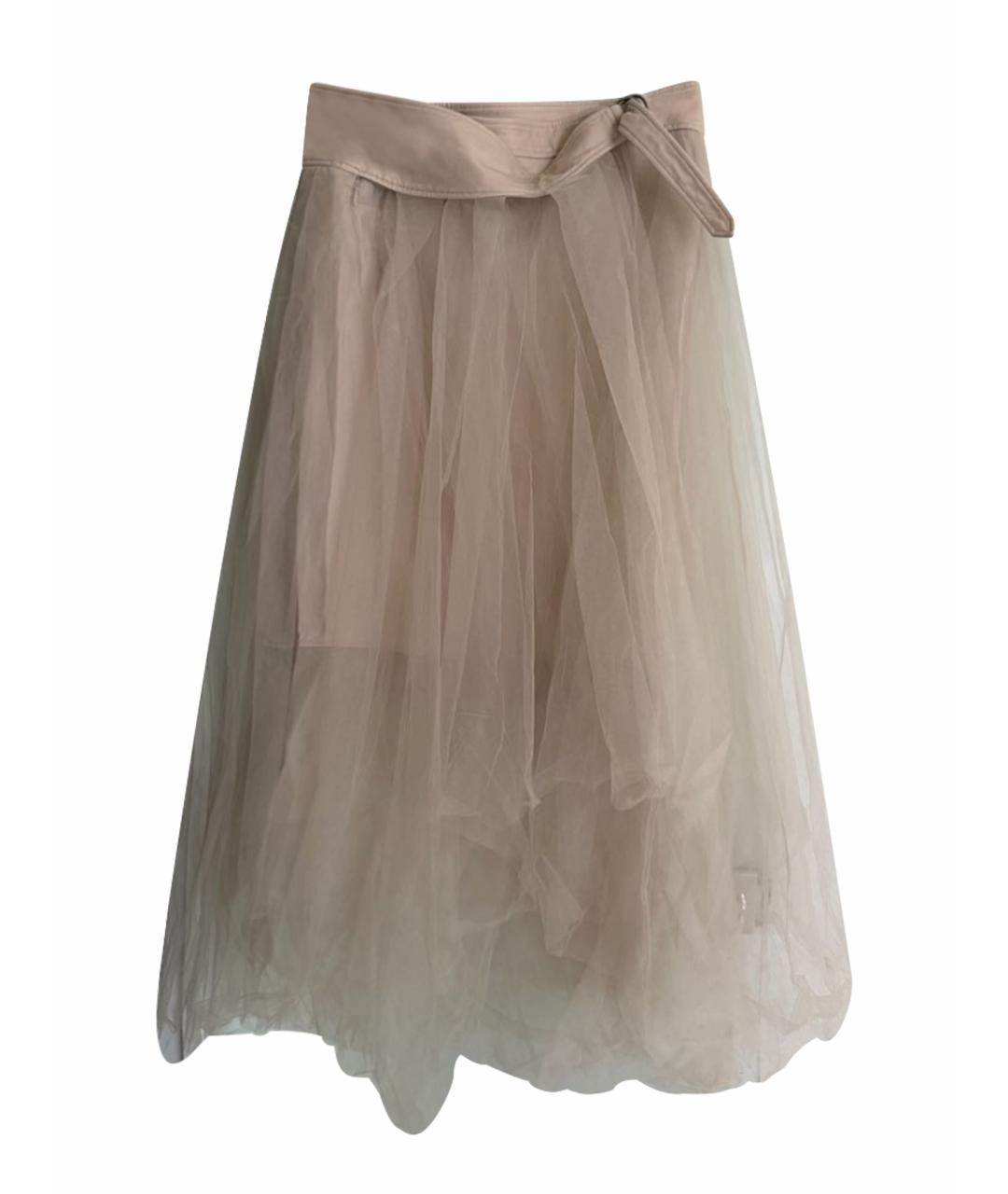BRUNELLO CUCINELLI Бежевая кружевная юбка миди, фото 1