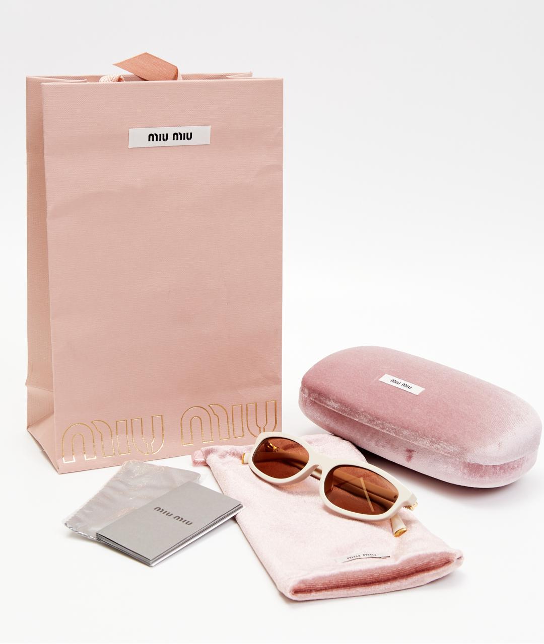 MIU MIU Бежевые пластиковые солнцезащитные очки, фото 5