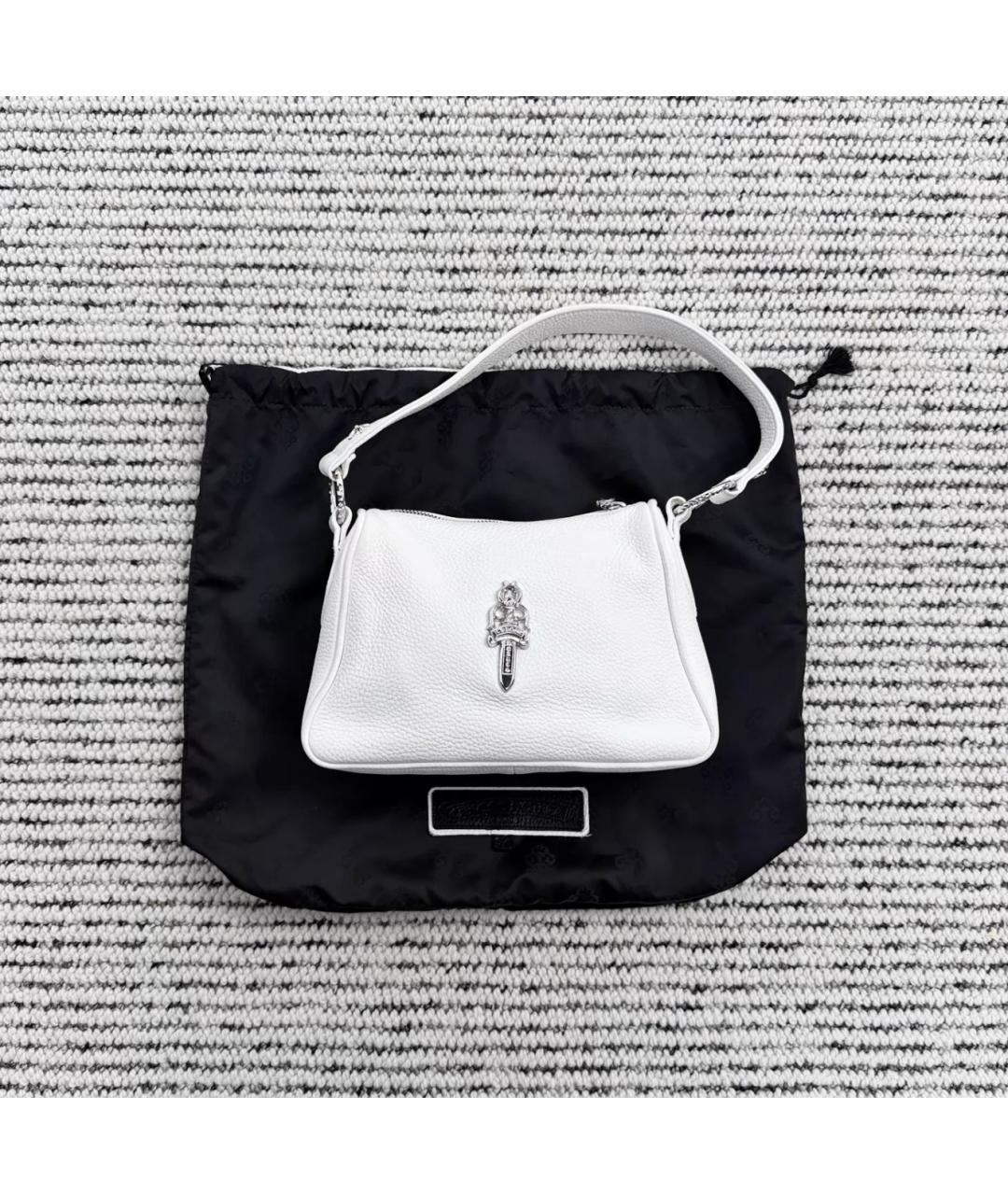 CHROME HEARTS Белая кожаная сумка с короткими ручками, фото 3