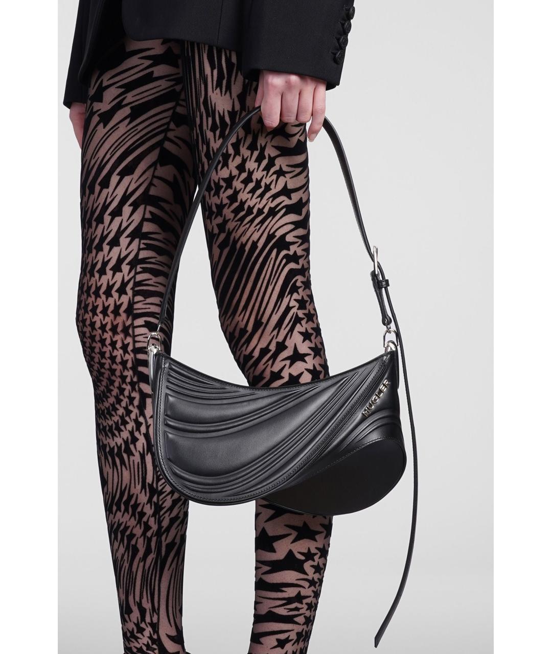 MUGLER Черная кожаная сумка через плечо, фото 2