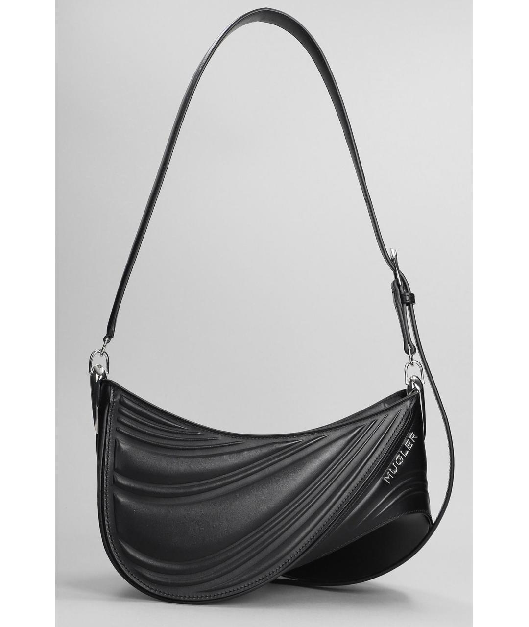 MUGLER Черная кожаная сумка через плечо, фото 6