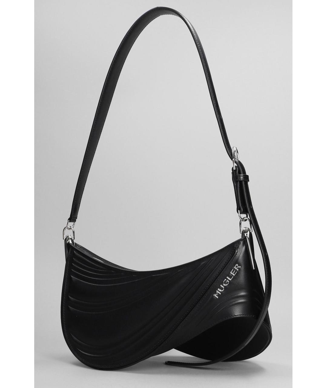 MUGLER Черная кожаная сумка через плечо, фото 3