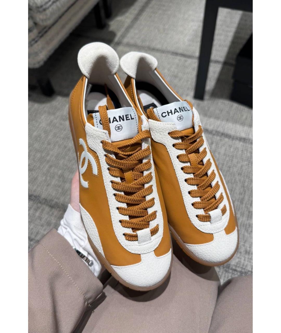 CHANEL Коричневые кожаные кеды, фото 3