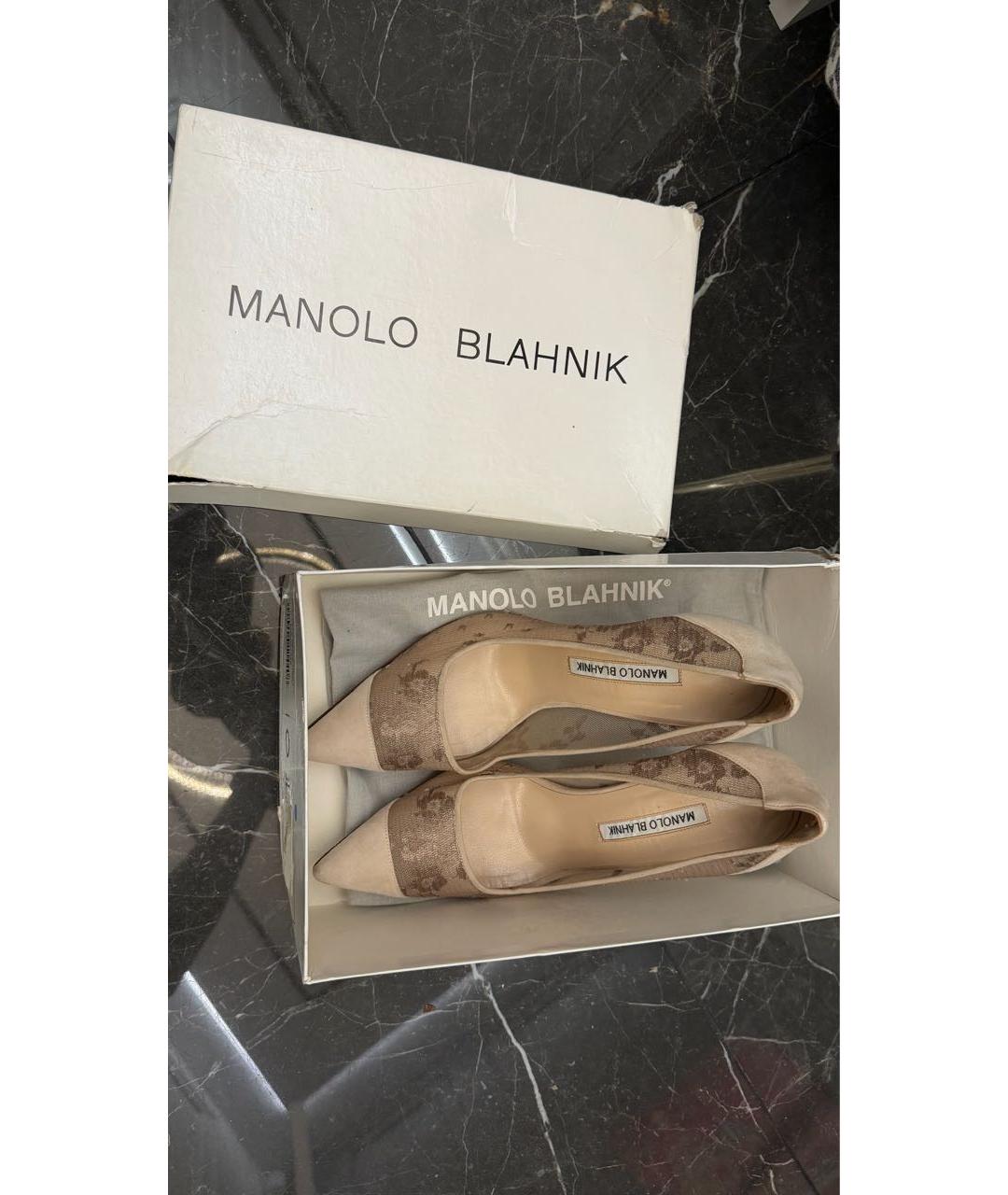 MANOLO BLAHNIK Бежевые замшевые туфли, фото 8