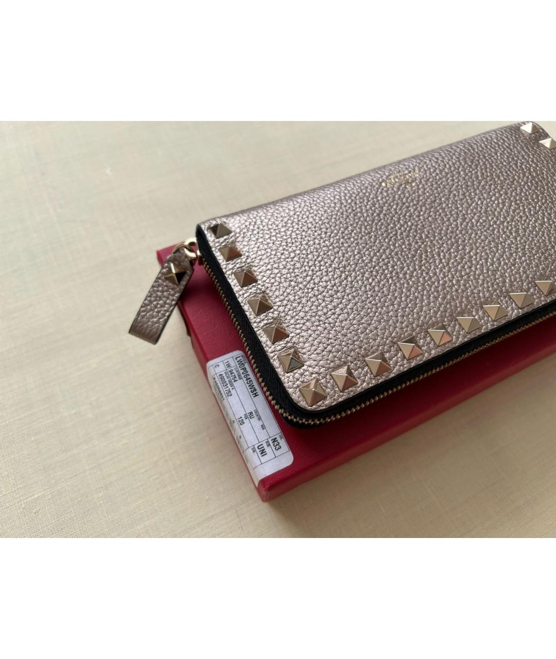 VALENTINO Золотой кожаный кошелек, фото 7