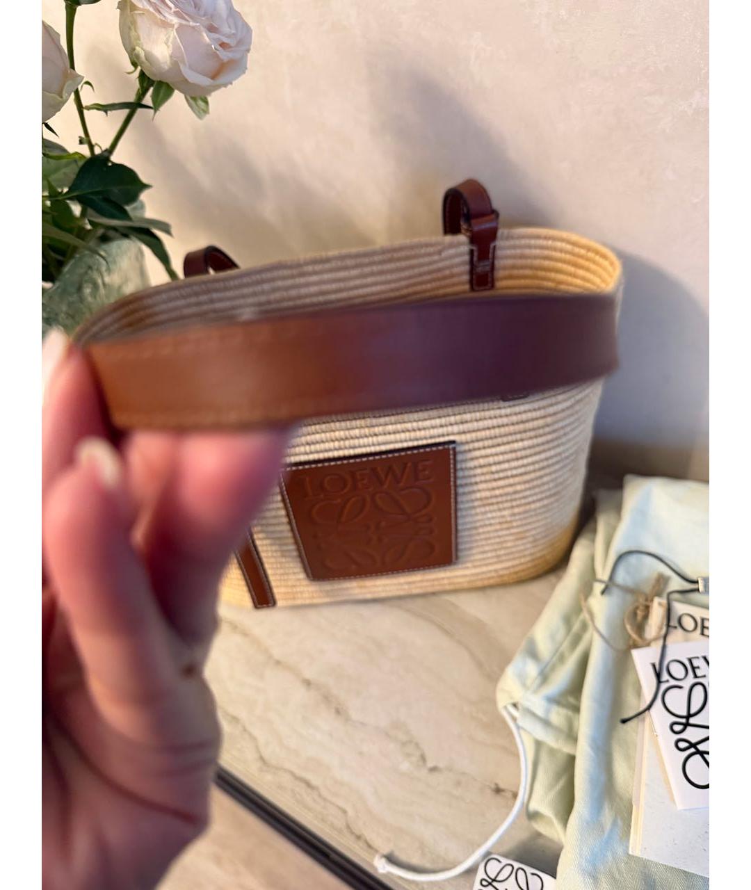 LOEWE Бежевая пелетеная пляжная сумка, фото 3